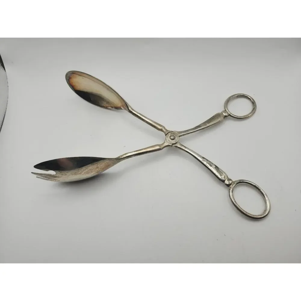 Vintage E.P ZINC Silver Plate Italy Scissor Salad Pastry Bread Serving Tongs 10”